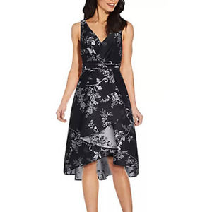 Adrianna Papell Pleated Jacquard High Low Dress Sz. 14 NEW